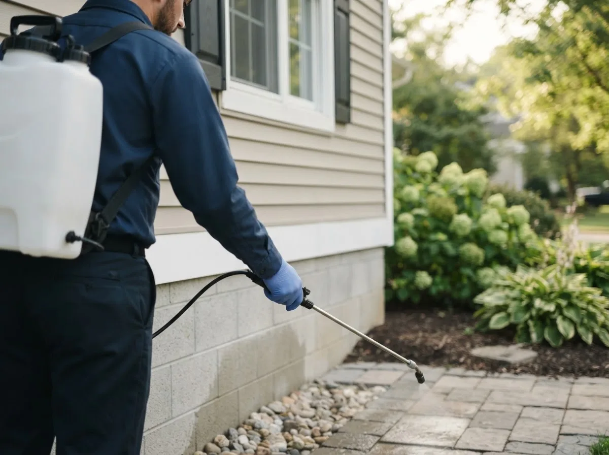 Pest control technician inspecting a home in Harrisburg, SD